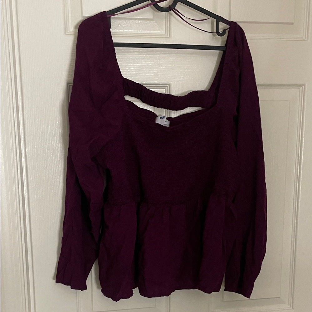 Women’s Peplum Long-Sleeve Top - Deep Plum